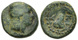Aeolis, Temnos, 3rd-2nd centuries BC. Æ (11mm, 2.1 g). Laureate head of Apollo r. R/ Grape bunch within vine.