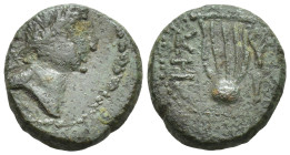 MYSIA, Kyzikos. (1st century BC). AE. (12mm, 1.7 g) Obv: Draped bust of Kore to right, her hair tied up in a bun at the back. Rev: Κ -Υ | Ζ - Ι . Lyre...