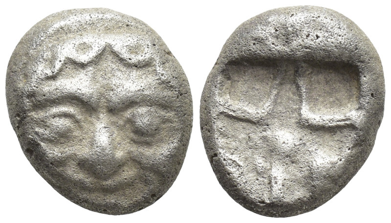 Mysia, Parion AR Drachm. (11mm, 3.1 g) 5th century BC. Facing gorgoneion, with m...