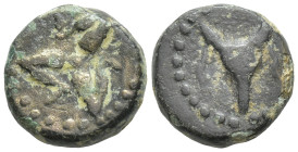PISIDIA, Adada. 1st century BC. Æ. (12mm, 2.8 g) Facing bucranium, garlanded / Triskeles.