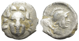 Pisidia, Selge AR obol (10mm, 0.7 g) ca. 4th century BC Obv: Head of gorgoneion facing Rev: Head of Athena right, wearing crested, winged Attic helmet...