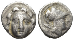 Pisidia, Selge AR obol (9mm, 0.7 g) ca. 4th century BC Obv: Head of gorgoneion facing Rev: Head of Athena right, wearing crested, winged Attic helmet;...