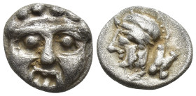 Pisidia, Selge. civic issue. Ca. 350-300 B.C. AR obol (9mm, 0.9 g). Facing Gorgoneion / Head of Athena left wearing crested Corinthian style helmet, a...