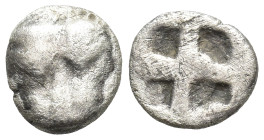 CIMMERIAN BOSPOROS. Pantikapaion. (Circa 470-460 BC). AR Hemiobol. (7mm, 0,4 g) Obv: Facing head of lion Rev: Quadripartite incuse square.