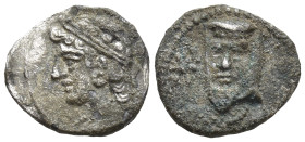 Cilicia, Incerti. AR Obol (11mm, 0.5 g), c. 4th century BC. Obv. Head of satrap facing slightly left, wearing kyrbasia; star in left field. Rev. Femal...