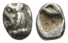 IONIA, Phokaia. Circa 521-478 BC. AR hemitetartemorion (4mm, 0,09 g) Head of griffin left Incuse punch.