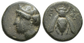 IONIA. Ephesos.(Circa 375-325 BC).Ae. (11mm, 1.3 g) Obv : E - Φ. Bee with straight wings. Rev : Female head left, wearing stephane.