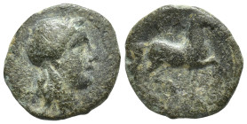 IONIA. Kolophon. Ae (11mm, 1.0 g) (Circa 285-190 BC). Obv: Laureate head of Apollo right. Rev: Horse advancing right.