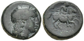 IONIA. Kolophon. Ae (17mm, 5.6 g) (Circa 330-285 BC). Obv: Laureate head of Apollo right. Rev: KOΛ Soldier on horse riding right, holding spear; lyre ...