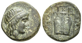 IONIA. Kolophon. Ae (Circa 400-350 BC). (13mm, 1.8 g) Obv: Diademed head of Apollo right. Rev: Lyre within linear square.