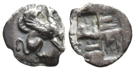 IONIA.Teos.Circa 500-460 BC. AR Obol. (7mm, 0.2 g) Griffin seated right / Quadripartite incuse square.