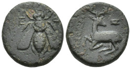 Ionia, Ephesos. Circa 390-320/00 BC. AE (13mm, 2.0 g). Ε-Φ Bee. / Stag kneeling left, head right; astragalos above.