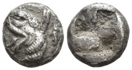 Ionia, Phokaia AR Obol. Circa 521-478 BC. (9mm, 1.3 g ) Head of griffin to left / Rough incuse square.