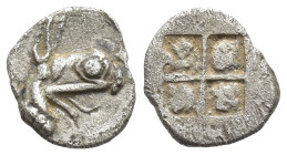 Ionia, Teos AR Tetartemorion. (7mm, 0.2 g) Circa 478-449 BC. Head of griffin to right / Quadripartite incuse square