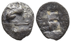 Ionia, Teos AR Tetartemorion. (7mm, 0.2 g) Circa 478-449 BC. Head of griffin to right / Quadripartite incuse square