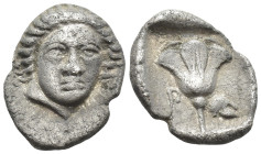 Islands off Karia, Rhodos AR Hemidrachm. (11mm, 1.8 g) Circa 408/7-390. Head of Helios facing slightly right / Rose within incuse square.