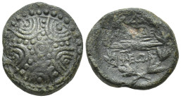 LYDIA. Philadelphia. Ae (13mm, 3.1 g) (1st century BC). Obv: Macedonian shield with star on boss. Rev: ΦIΛAΔEΛΦEΩN. Thunderbolt within wreath; above, ...