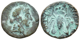 LYDIA. Tripolis as Apollonia. Ae (12mm, 1.4 g) (2nd-1st centuries BC). Obv: Laureate head of Apollo right. Rev: AΠΟΛΛΩΝΙΑΤΩΝ. Bee; maeander pattern be...