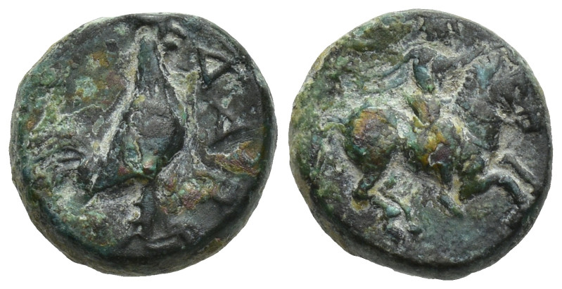 Troas, Dardanos. Ae, (9mm. 1,5 g) 3rd century BC. Obv:Horseman, wearing petasos ...