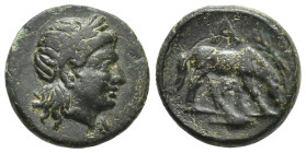TROAS. Alexandreia. (3rd century BC) AE Bronze (10mm, 1.0 g) Obv: Laureate head of Apollo right. Rev: Α. Horse grazing right.