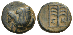 TROAS. Scepsis. Ca. 4th-3rd centuries BC. AE (10mm, 1.2 g). Forepart of Pegasus left / Σ-K, palm tree; all within a linear border.