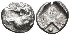 THRACE. Chersonesos. circa 386-338 BC. Hemidrachm. (1.9 Gr. 13mm.)
Obv: Forepart of lion right, head reverted.
Rev: Quadripartite incuse square with a...