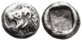 Thracian Chersonesos, 'Kardia' AR Diobol. (9mm, 1.3 g) Miltiades II, circa 499-493 BC. Head of roaring lion to left / Rough incuse square.