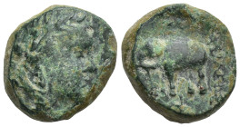 SELEUKID KINGS OF SYRIA. Antiochos III ‘the Great’ (222-187 BC). Ae. (11mm, 2.4 g) Obv: Laureate head of Apoll right. Rev: BAΣΙΛΕΩΣ ANTIOXOY. Elephant...