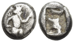 ACHAEMENID KINGS of PERSIA. Circa 375-340 BC. AR Quarter-Siglos (1.2 Gr. 8mm.) 
Persian king or hero right, in kneeling-running stance, holding spear ...