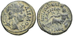 LYDIA. Bagis. Pseudo-autonomous. Time of Septimius Severus (193-211). (3.5 Gr. 20mm.)
Laureate bust of Demos right, with slight drapery. 
Rev. River g...