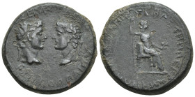 Mysia, Pergamum. Augustus and Tiberius. AE (5.4 Gr. 18mm.)
Confronting busts of Augustus and Tiberius 
Rev. Livia enthroned right, holding scepter.