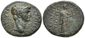 PHRYGIA Hierapolis,(19mm, 5.1 g) HClaudius, Magistrate: M. Suillios Antiochos (grammateus), AE, Issue: AD 50–4 Obv: ΚΛΑΥΔΙΟΣ ΚΑΙΣΑΡ; laureate head of ...