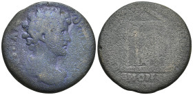 PHRYGIA, Amorium. Marcus Aurelius. As Caesar, AD 139-161. (9 Gr. 24mm.)
Bare-headed bust of Marcus Aurelius
Rev. Temple with four columns enclosing st...