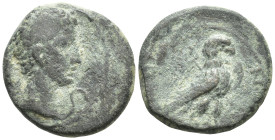 PHRYGIA. Amorium. Augustus (27 BC-14 AD). AE.(4.8 Gr. 18mm.)
 Bare head right; lituus to right. 
Rev. Eagle standing right on uncertain object; caduce...