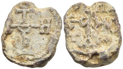 Byzantine Lead Seal, (18mm, 11.0 g) Cruciform monogram. / Cruciform monogram.