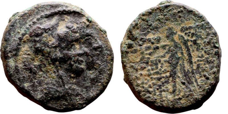 Cleopatra Thea and Antiochs VIII Grypus (125-96 BC) Bronze coin. Obverse: Jugate...