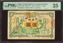 CHINA. 5 Dollars. 1 March 1909. General Bank of Communications. Canton. (Pick: A15b, SM: C126). PMG25 (spindle hole at issue, previously mounted).