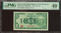 CHINA. 20 Cents. 1933. Agricultural Bank of Four Provinces. (Pick: A85a, SM: S110-2). PMG40 (minor stains).