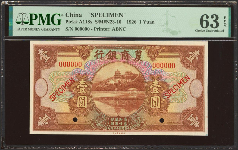 CHINA. 1 Yuan. 1 December 1926. Bank of Agriculture and Commerce. Specimen. (Pic...