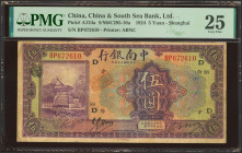 CHINA. 5 Yuan. 1924. China and South Sea Bank. Shanghai. (Pick: A124a, SM: C295-10a). PMG25 (ink).