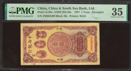 CHINA. 1 Yuan. 1927. China and South Sea Bank. Shanghai. (Pick: A126a, SM: C295-20a). PMG35.