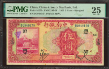 CHINA. 5 Yuan. 1927. China and South Sea Bank. Shanghai. (Pick: A127b, SM: C295-21). PMG25 (minor rust, ink).
