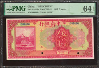 CHINA. 5 Yuan. 1927. China and South Sea Bank. Specimen. (Pick: A127s, SM: C295-21). PMG64EPQ.
