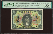 CHINA. 1 Dollar. 15 January 1920. Commercial Bank of China . Specimen. (Pick: 1s, SM: C293-40). PMG65EPQ.