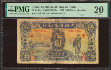 CHINA. 5 Dollars. June 1932. Commercial Bank of China. (Pick: 14a, SM: 293-70a). PMG20 (stained, ink stamps).