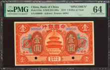 CHINA. 1 Yuan. September 1918. Bank of China. Anhwei. Specimen. (Pick: 51bs, SM: C294-100a). PMG64.