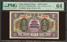 CHINA. 1 Yuan. September 1918. Bank of China. Shansi. Specimen. (Pick: 51ns, SM: C294-100m). PMG64 (corner slit).