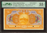 CHINA. 5 Yuan. September 1918. Bank of China. Specimen. (Pick: 52fs, SM: C294-101). PMG55EPQ.