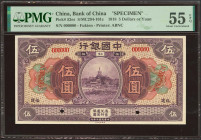CHINA. 5 Dollars. September 1918. Bank of China. Fukien. Specimen. (Pick: 52es, SM: S294-101c). PMG55EPQ.