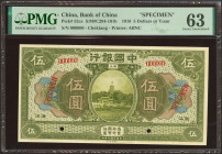 CHINA. 5 Yuan. September 1918. Bank of China. Chekiang. Specimen. (Pick: 52cs, SM: C294-101B). PMG63.